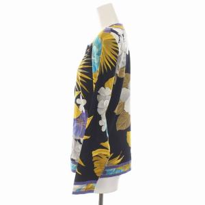 LEONARD FASHION ノーカラー ジャケット シャツ ヴィンテージ 長袖 M 紺 ネイビー 黄色 紫 青