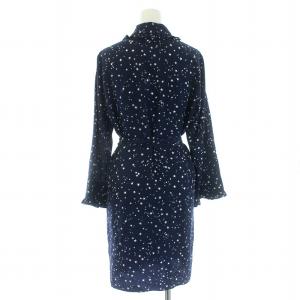 kate spade new york シャツワンピース シルク スター 総柄 長袖 ひざ丈 S 紺 ネイビー