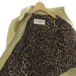 DOLCE&GABBANA ライダース レザージャケット シングル アウター ラムレザー 裏地ヒョウ柄 レオパード柄 38 S ベージュ