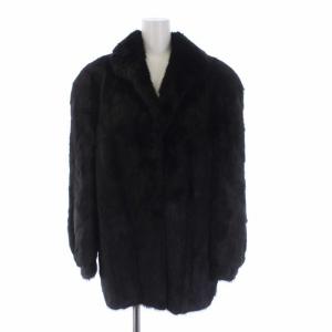 銀タグ ミンクファーコート 毛皮 アウター ショート丈 裏地刺繍 13 XL 黒 ブラック