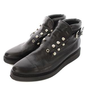 スタッズ ショートブーツ レザー 革靴 40 25.5cm 黒 ブラック
