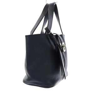 BARNEYS NEW YORK ハンドバッグ トートバッグ ミニ ベルト ミラー付き レザー 紺 ネイビー EC