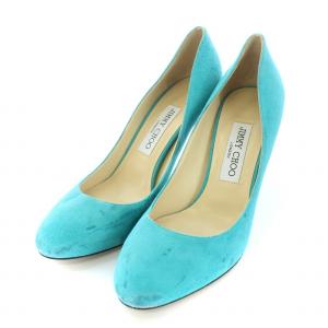 パンプス スエード ラウンドトゥ 38 25cm 青 水色 ライトブルー