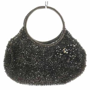 ワイヤーバッグ ハンドバッグ リボン ストーン 黒 ブラック