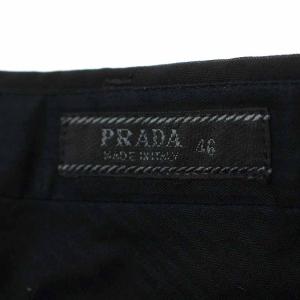PRADA スラックス パンツ ジップフライ ストライプ ウール 46 M 黒 ブラック