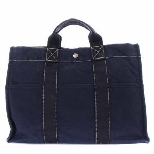 HERMES フールトゥMM トートバッグ ハンドバッグ コットン 紺 ネイビー