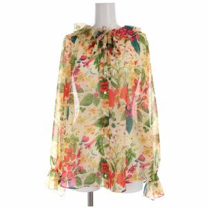 Grace Class セットアップ 上下 ブラウス フリル リボン 長袖 プリーツスカート ひざ丈 切替 花柄 36 S 38 M マルチカラー