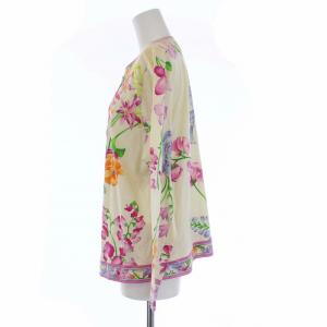 LEONARD FASHION フローラルプリント カーディガン 長袖 花柄 ノーカラー LL ベージュ マルチカラー