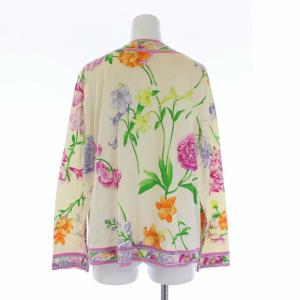 LEONARD FASHION フローラルプリント カーディガン 長袖 花柄 ノーカラー LL ベージュ マルチカラー