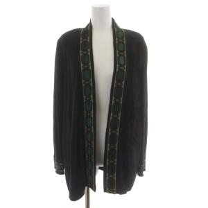 カーディガン ニット 起毛 柄 ロング 長袖 M 黒 ブラック