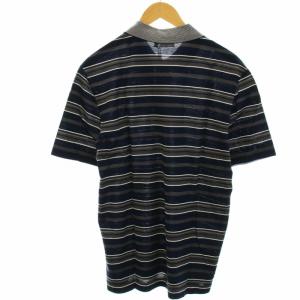 Salvatore Ferragamo ポロシャツ カットソー マルチボーダー 半袖 コットン タグ付き L 紺 ネイビー 茶 ブラウン