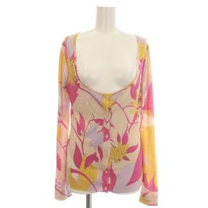 カーディガン ニット シルク混 花柄 長袖 40 M ピンク