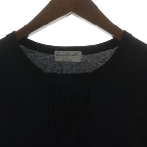 Yohji Yamamoto POUR HOMME Tシャツ カットソー クルーネック ピンタック プルオーバー 長袖 3 L 黒 ブラック