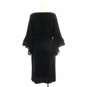 ワンピース ニット ひざ丈 リボンベルト ボートネック 七分袖 