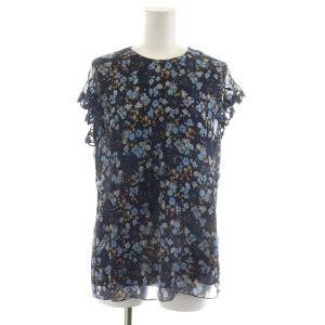 Frill Top カットソー 半袖 花柄 36 S 青 ブルー