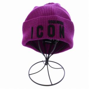 DSQUARED2 ニット帽 ビーニー 帽子 ロゴ刺繍 ウール 紫 パープル