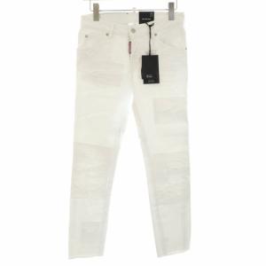 タグ付き デニムパンツ ジーンズ ダメージ加工 スリム 34 XXS 白 ホワイト