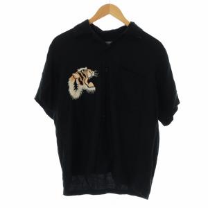 東洋エンタープライズ TOYO ENTERPRISE スカシャツ ボーリングシャツ カジュアル 半袖 虎柄 タイガー刺繍 開襟 S 黒 ブラック TT31288