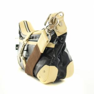 Orobianco ショルダーバッグ エナメル レザー 切替 ロゴ 紺 ネイビー