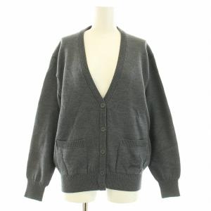 SPORTS ニットカーディガン 長袖 Vネック ウール ロゴ 刺繍 M グレー