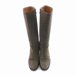 BALLY ロングブーツ サイドジップ スエード 36.5 23.5cm カーキ