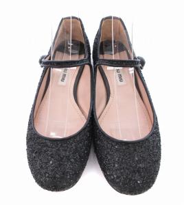 miumiu バレエシューズ グリッター メリージェーン 35 22.0cm 黒 ブラック