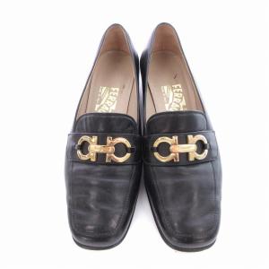 Salvatore Ferragamo ローファー ガンチーニ スクエアトゥ 6.5 24.5cm 黒 ブラック