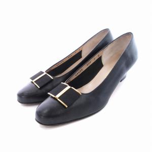 パンプス マドニエ レザー チャンキーヒール 7 24.5cm 黒 ブラック