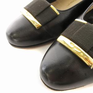 Salvatore Ferragamo ブティック BOUTIQUE パンプス マドニエ アーモンドトゥ ローヒール チャンキー リボンモチーフ レザー 6.5 24cm