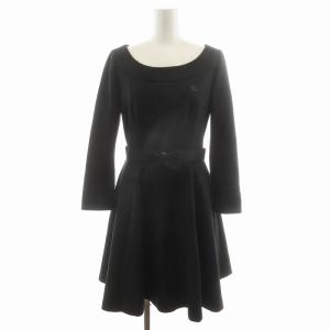 フレアワンピース ベルト付き ミニ 長袖 38 S 黒 ブラック