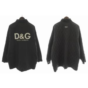 D&G 中綿ジャケット ブルゾン キルティング リバーシブル ジップアップ ステンカラー ロゴ刺繍 オーバーサイズ 黒 ブラック 白
