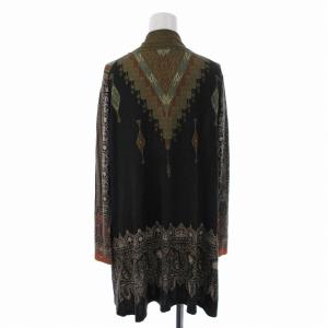 ETRO カーディガン ニット セーター 総柄 長袖 シルク カシミヤ混 46 XL 緑 グリーン