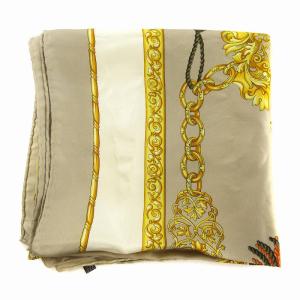 CELINE スカーフ 総柄 タッセル チェーン 絹 シルク ベージュ マルチカラー