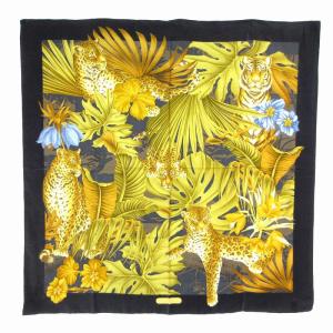 スカーフ 総柄 リーフ アニマル 絹 シルク マルチカラー