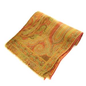 ETRO 大判ストール マフラー スカーフ フリンジ ペイズリー柄 ウール 絹 シルク混 緑 グリーン 赤 レッド