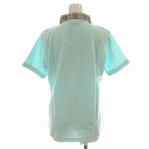 BURBERRY LONDON ポロシャツ 半袖 ハーフボタン 鹿の子 ロゴ刺繍 ノバチェック M 水色 マルチカラー