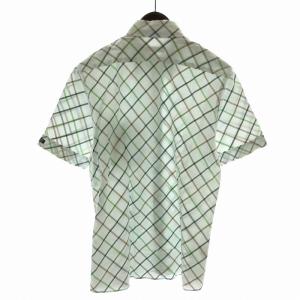 BURBERRY BLACK LABEL ボタンダウンシャツ カジュアル 半袖 チェック ロゴ刺繍 2 M 水色 緑 グリーン 茶 ブラウン /NW3