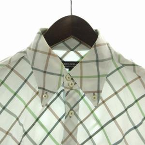 BURBERRY BLACK LABEL ボタンダウンシャツ カジュアル 半袖 チェック ロゴ刺繍 2 M 水色 緑 グリーン 茶 ブラウン /NW3