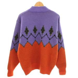 YVES SAINT LAURENT ニット セーター ハイネック 長袖 ハイゲージ オルテガ柄 ウール M 紫 パープル オレンジ
