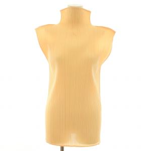 イッセイミヤケ カットソー ブラウス ボトルネック 半袖 フレンチスリーブ プリーツ F オレンジ