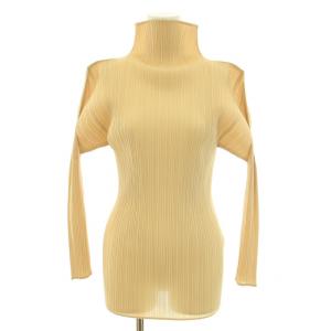 イッセイミヤケ カットソー ブラウス ボトルネック 長袖 プリーツ 3 L ベージュ