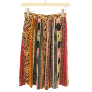 ETRO スカート ひざ丈 フレア ギャザー ペイズリー柄 花柄 絹 シルク 38 S 茶 ブラウン 赤 レッド