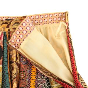 ETRO スカート ひざ丈 フレア ギャザー ペイズリー柄 花柄 絹 シルク 38 S 茶 ブラウン 赤 レッド