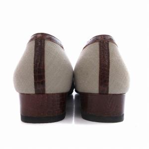 Salvatore Ferragamo パンプス スクエアトゥ チャンキーヒール ローヒール レザー クロコ型押しレザー 切替  6.5 24.0cm 茶 ブラウン