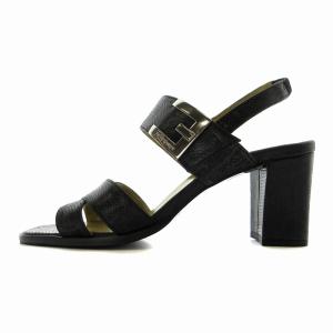 YVES SAINT LAURENT YSL サンダル パイソン型押しレザー ストラップ クロスベルト ハイヒール チャンキーヒール 36.5 23.5cm 黒