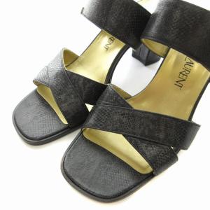 YVES SAINT LAURENT YSL サンダル パイソン型押しレザー ストラップ クロスベルト ハイヒール チャンキーヒール 36.5 23.5cm 黒