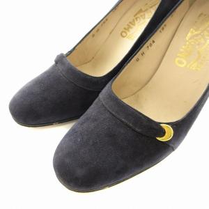 Salvatore Ferragamo パンプス スエード ハイヒール チャンキーヒール 6.5 24.0cm 紺 ネイビー