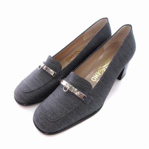 パンプス  ガンチーニ スクエアトゥ チャンキーヒール ハイヒール 6 23.5cm グレー