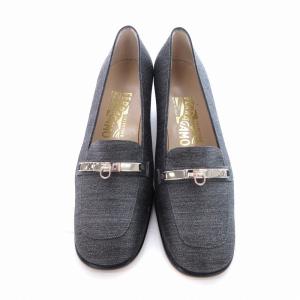 Salvatore Ferragamo パンプス  ガンチーニ スクエアトゥ チャンキーヒール ハイヒール 6 23.5cm グレー