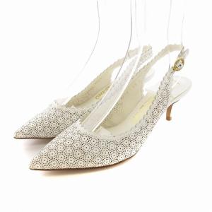 ミュール ポインテッドトゥ ストラップ カットワーク ピンヒール 5.5 23cm O 白 ホワイト